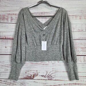 Lovers & Friends Danika Sweater M Heather Gray Soft Marl Knit Balloon Sleeve USA